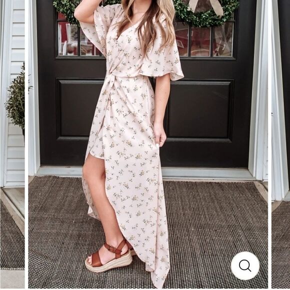 BaeVely LIGHT PINK FLORAL PRINT HIGH-LOW DRESS - Picture 1 of 11